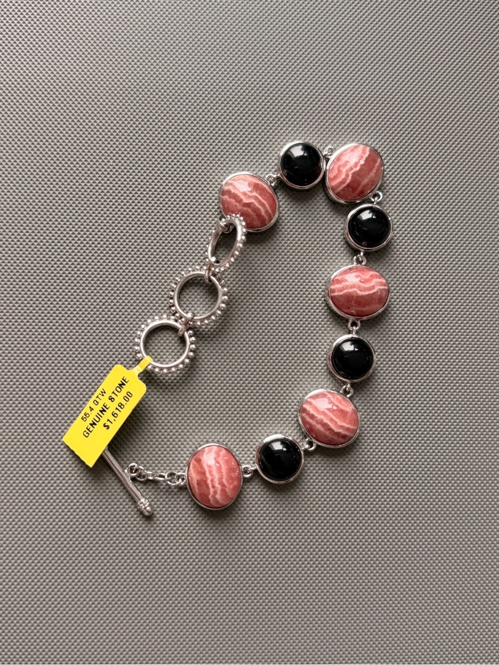 Genuine Rhodochrosite and Black Onyx Bracelet